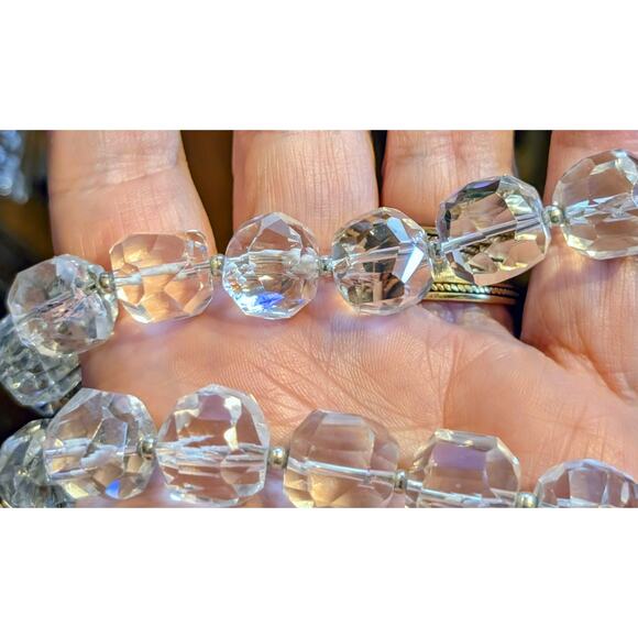 Vtg 925 Sterling Chunky Faceted Cut Rock Crystal Quartz Toggle Clasp Necklace - Picture 9 of 11